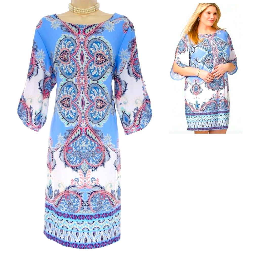 Rod & Ali PAISLEY PRINT SPLIT SLEEVE SHIFT DRESS